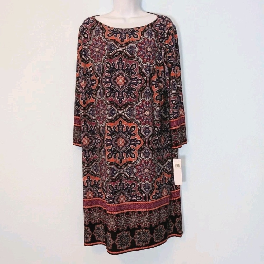 Wisp Dress Stretch Boho Women's 16W Anaisey Jersey Comfort Black Purple NWT